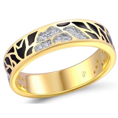 Sterling Silver w/ IONIC YELLOW PLATING Ring Enamel,White Cubic Zirconia (R307548ENASP925)