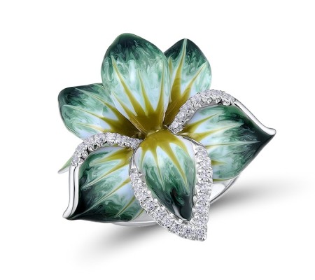 Sterling Silver Ring Enamel,White Cubic Zirconia (R307665ENA1SL925)