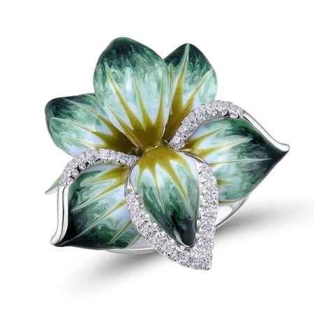 Sterling Silver Ring Enamel,White Cubic Zirconia (R307665ENA1SL925)