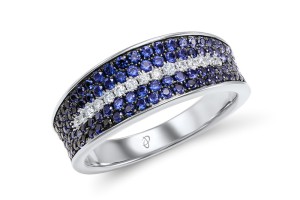 Sterling Silver w/ Black White Plating Ring Blue Nano Cubic Zirconia,White Cubic Zirconia (R307701BZZSK925) - US 6