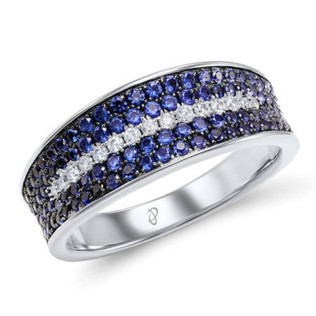 Sterling Silver w/ Black White Plating Ring Blue Nano Cubic Zirconia,White Cubic Zirconia (R307701BZZSK925) - US 6