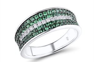 Sterling Silver w/ Black White Plating Ring Green Spinel,White Cubic Zirconia (R307701GSZSK925) - US 5.5