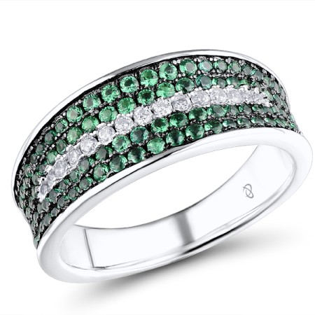 Sterling Silver w/ Black White Plating Ring Green Spinel,White Cubic Zirconia (R307701GSZSK925) - US 5.5