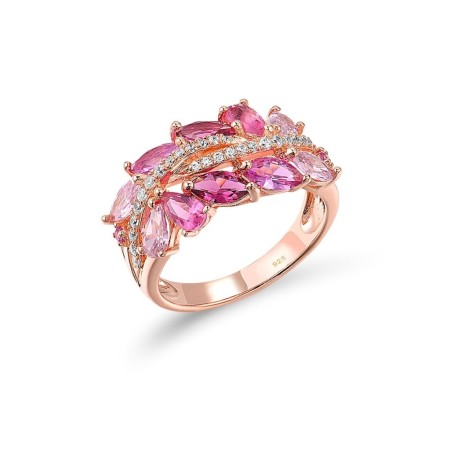 Sterling Silver w/ Rose Plating Ring Created Pink Sapphire,Pink Cubic Zirconia,Red Nano Crystal,White Cubic Zirconia (R307742MUL1SR925) - US 6