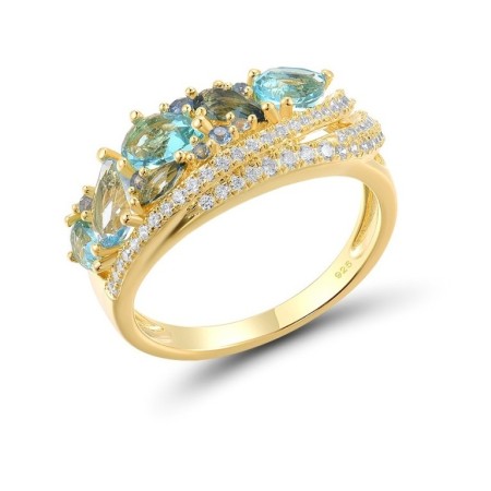 Sterling Silver w/ Yellow Plating Ring Blue Glass,Blue Spinel,White Cubic Zirconia (R307743BGNZSY925) - US 6