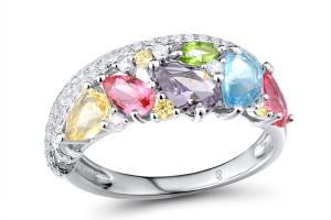 Sterling Silver Ring White Cubic Zirconia,Green Glass,Yellow Cubic Zirconia,Pink Glass,Yellow Glass,Purple Glass,Blue Glass (R307743MUL2SL925) - US 5.5