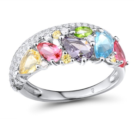 Sterling Silver Ring White Cubic Zirconia,Green Glass,Yellow Cubic Zirconia,Pink Glass,Yellow Glass,Purple Glass,Blue Glass (R307743MUL2SL925) - US 5.5