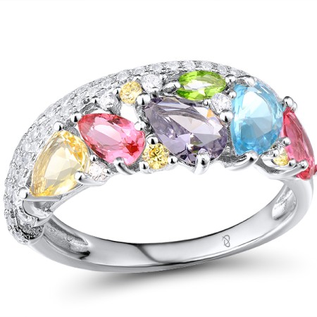 Sterling Silver Ring White Cubic Zirconia,Green Glass,Yellow Cubic Zirconia,Pink Glass,Yellow Glass,Purple Glass,Blue Glass (R307743MUL2SL925) - US 5.5