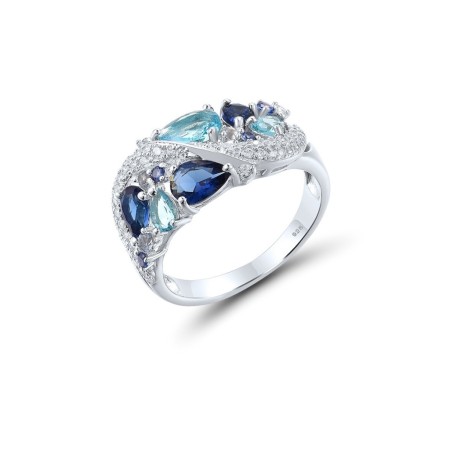 Sterling Silver Ring Blue Glass,Blue Nano Cubic Zirconia,Sky Blue Cubic Zirconia,White Cubic Zirconia (R307744MUL2SL925) - US 6
