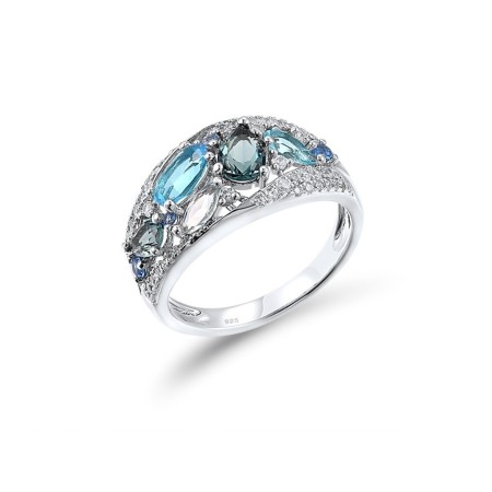 Sterling Silver Ring Blue Glass,Blue Spinel,White Cubic Zirconia (R307745BGNZSL925) - US 6