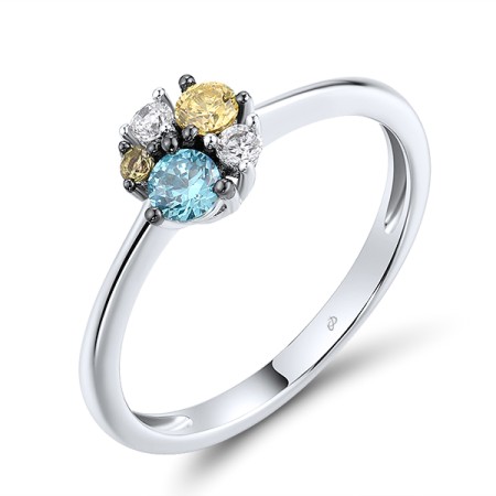 Sterling Silver w/ Black White Plating Ring Blue Cubic Zirconia,Green Nano Cubic Zirconia (Per,White Cubic Zirconia,Yellow Nano Crystal (R307923MULSK925)
