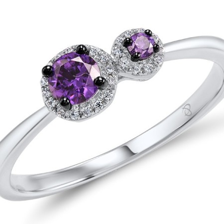 Sterling Silver w/ Black White Plating Ring Amethyst Cubic Zirconia,White Cubic Zirconia (R307977AWZSK925)