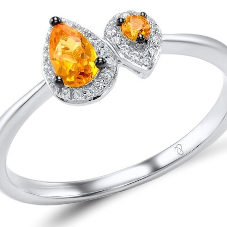 Sterling Silver w/ Black White Plating Ring Orange Glass,White Cubic Zirconia,Yellow Nano Cubic Zirconia (Ci (R307978ORYZSK925)