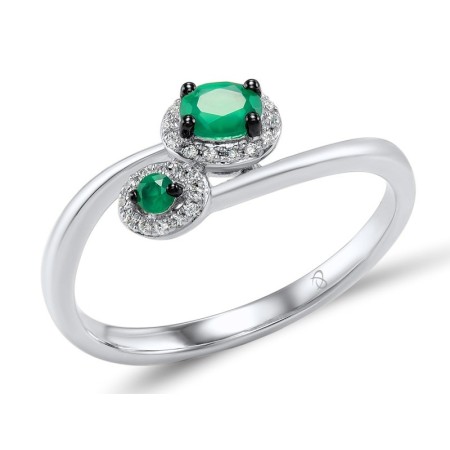 Sterling Silver w/ Black White Plating Ring Dyed Green Agate,Green Chalcedony,White Cubic Zirconia (R307979GGRZSK925)