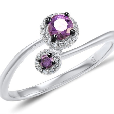 Sterling Silver w/ Black White Plating Ring Amethyst Cubic Zirconia,White Cubic Zirconia (R307980AWZSK925)