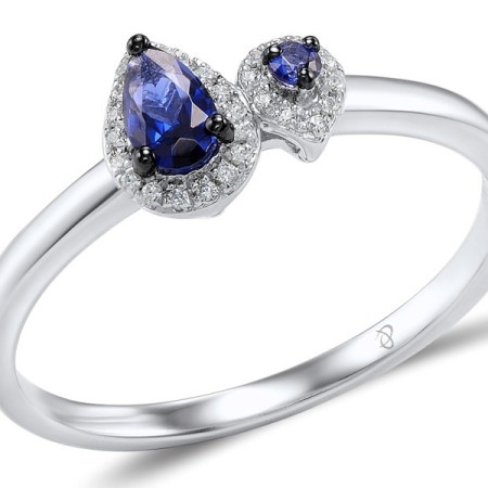 Sterling Silver w/ Black White Plating Ring Blue Nano Cubic Zirconia,White Cubic Zirconia (R307983BZZSK925)