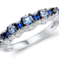 Sterling Silver Ring Blue Spinel,White Cubic Zirconia (R308008BLZSL925)