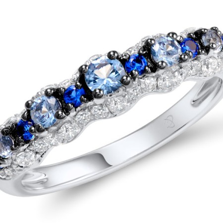 Sterling Silver Ring Blue Spinel,White Cubic Zirconia (R308008BLZSL925)