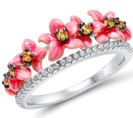 Sterling Silver Ring Enamel,White Cubic Zirconia,Yellow Cubic Zirconia (R308014ENASL925)