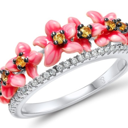 Sterling Silver Ring Enamel,White Cubic Zirconia,Yellow Cubic Zirconia (R308014ENASL925)