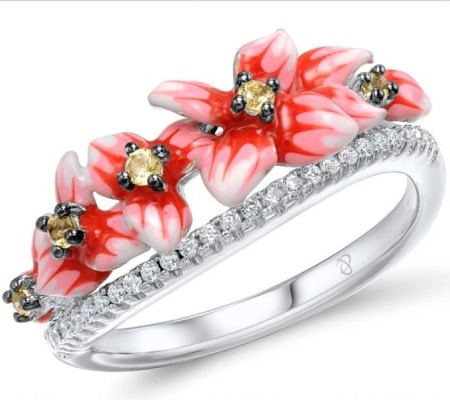 Sterling Silver Ring Enamel,Green Nano Cubic Zirconia (Per,White Cubic Zirconia (R308016ENASL925)