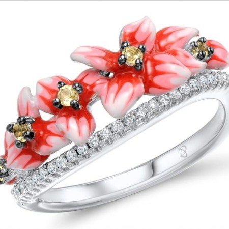 Sterling Silver Ring Enamel,Green Nano Cubic Zirconia (Per,White Cubic Zirconia (R308016ENASL925)