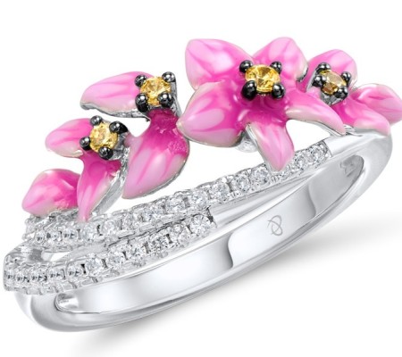 Sterling Silver Ring Enamel,White Cubic Zirconia,Yellow Cubic Zirconia (R308018ENASL925)