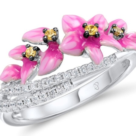 Sterling Silver Ring Enamel,White Cubic Zirconia,Yellow Cubic Zirconia (R308018ENASL925)