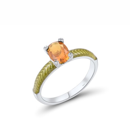 Sterling Silver Ring Enamel,White Cubic Zirconia,Yellow Nano Crystal (R308038ENA4SL925) - US 6