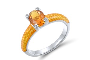 Sterling Silver Ring Enamel,White Cubic Zirconia,Yellow Nano Crystal (R308038ENA7SL925)