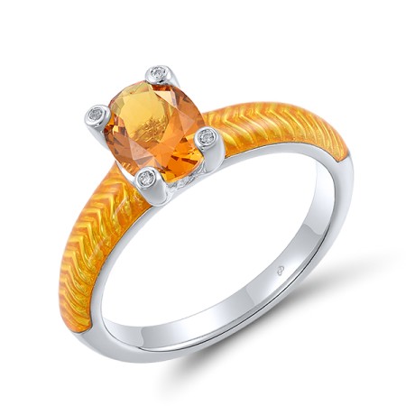 Sterling Silver Ring Enamel,White Cubic Zirconia,Yellow Nano Crystal (R308038ENA7SL925)
