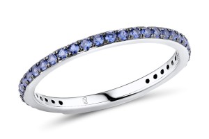 Sterling Silver w/ Black White Plating Ring Blue Nano Cubic Zirconia (R308039BNZSK925) - US 5.5