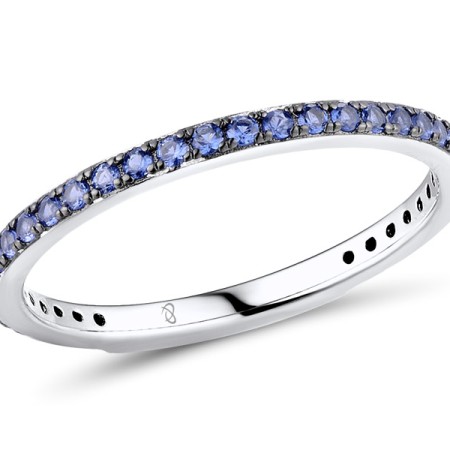 Sterling Silver w/ Black White Plating Ring Blue Nano Cubic Zirconia (R308039BNZSK925) - US 5.5