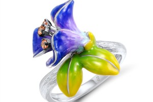 Sterling Silver w/ Black White Plating Ring Champagne Cubic Zirconia,Enamel (R308087ENASK925) - US 6