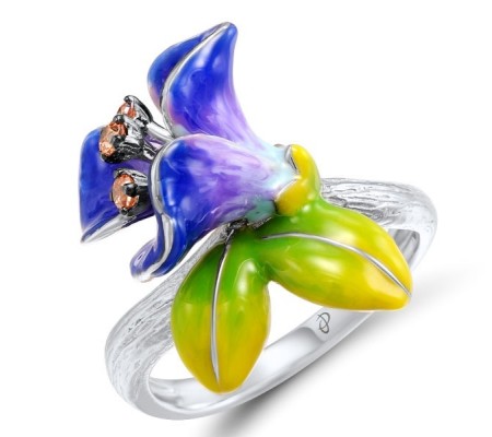 Sterling Silver Ring Champagne Cubic Zirconia,Enamel (R308087ENASL925)