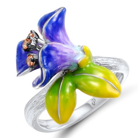 Sterling Silver Ring Champagne Cubic Zirconia,Enamel (R308087ENASL925)