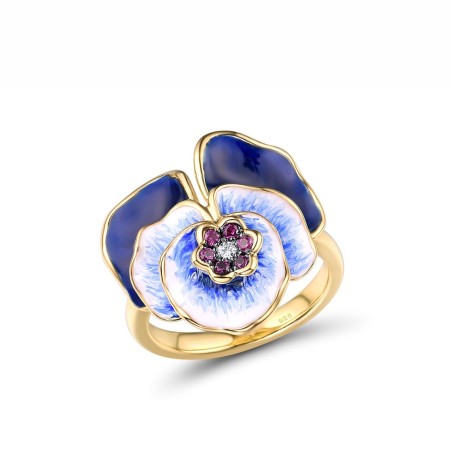 Sterling Silver w/ Yellow Black Plating Ring Created Ruby,Enamel,White Cubic Zirconia (R308089ENA1SC925) - US 6