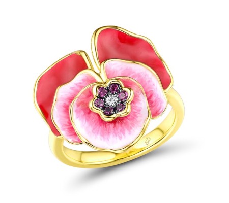 Sterling Silver w/ Yellow Black Plating Ring Created Ruby,Enamel,White Cubic Zirconia (R308089ENA2SC925) - US 6