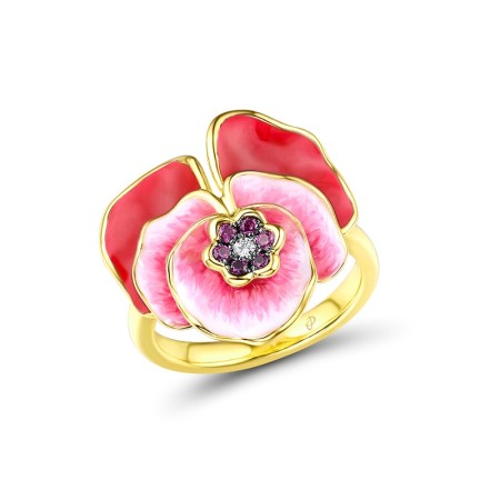 Sterling Silver w/ Yellow Black Plating Ring Created Ruby,Enamel,White Cubic Zirconia (R308089ENA2SC925) - US 6