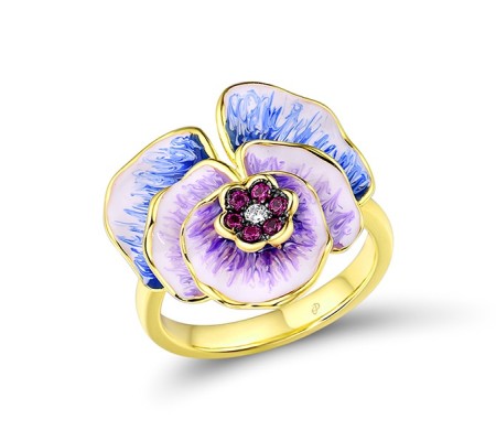 Sterling Silver w/ Yellow Black Plating Ring Created Ruby,Enamel,White Cubic Zirconia (R308089ENASC925) - US 6