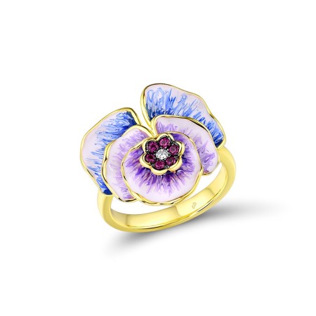 Sterling Silver w/ Yellow Black Plating Ring Created Ruby,Enamel,White Cubic Zirconia (R308089ENASC925) - US 6