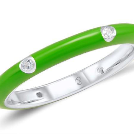 Sterling Silver Ring Enamel,White Cubic Zirconia (R308102EA13SL925) - US 5.5