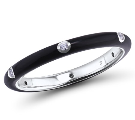 Sterling Silver Ring Enamel,White Cubic Zirconia (R308102EA15SL925) - US 5.5