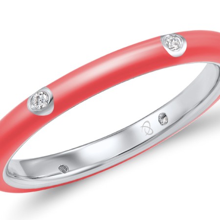 Sterling Silver Ring Enamel,White Cubic Zirconia (R308102EA20SL925) - US 5.5