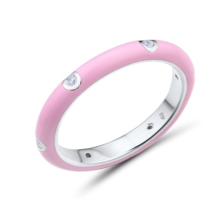 Sterling Silver Ring Enamel,White Cubic Zirconia (R308102EA22SL925) - US 6