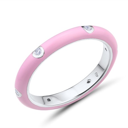 Sterling Silver Ring Enamel,White Cubic Zirconia (R308102EA22SL925) - US 6