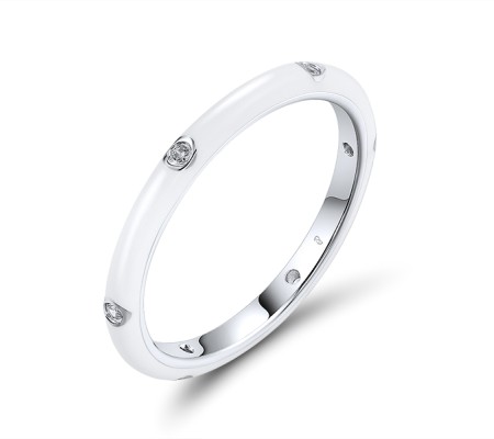 Sterling Silver Ring Enamel,White Cubic Zirconia (R308102ENA23SL925) - US 5.5