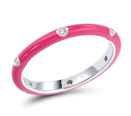 Sterling Silver Ring Enamel,White Cubic Zirconia (R308102ENA25SL925) - US 5