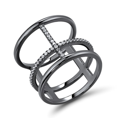 Sterling Silver w/ Black Plating Ring White Cubic Zirconia (R308142WCZSB925)