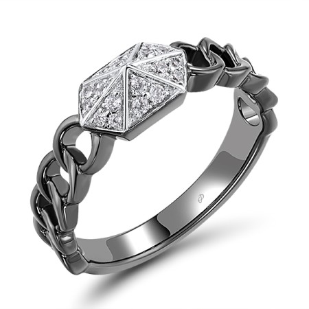 Sterling Silver w/ Black White Plating Ring White Cubic Zirconia (R308145WCZSK925)